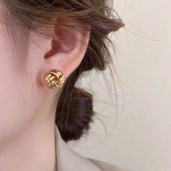 Gold Knot Stud Earrings Classic Twisted Design | Everyday Minimalist Jewelry - Picture 2 of 3